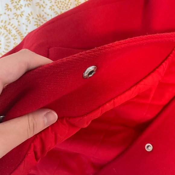 Long Red Wool Baseball Jacket - Picture 5 of 6